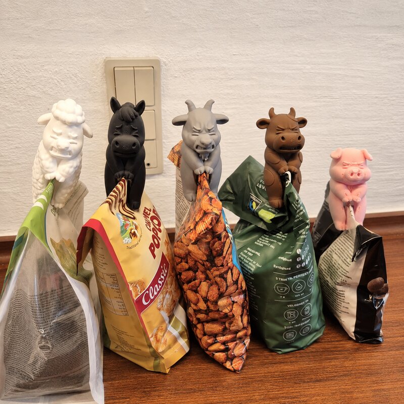 Food Day Snacks - 3D-geprinte boze dieren snackzakclips, 6 designs